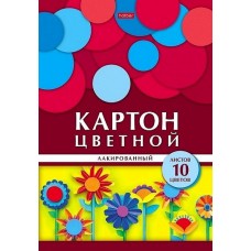 Набор картона цветной Лакированный 10л 10 цветов А4ф в папке Геометрия цвета- Цветы