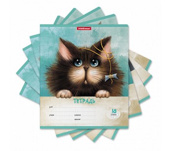 Тетрадь ШУ ErichKrause® Funny Cats, 18 листов, клетка (блок 10 шт.) MIX-PACK