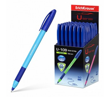 Ручка шариковая ErichKrause U-109 Neon Stick&Grip 1.0 Ultra Glide Technology,синяя
