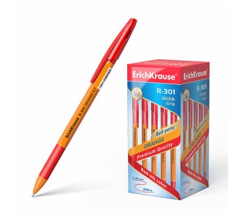 Ручка шариковая ErichKrause. R-301 Orange Stick&Grip 0.7, красная