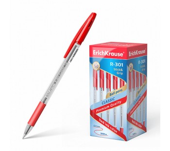 Ручка шариковая ErichKrause. R-301 Classic Stick&Grip 1.0, красная
