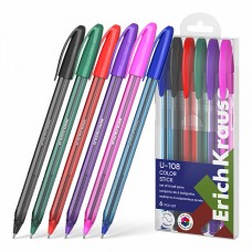 Набор 6 ручек шариковых ErichKrause U-108 Stick Color 1.0, Ultra Glide Tech,ассорти (в пэт-боксе)