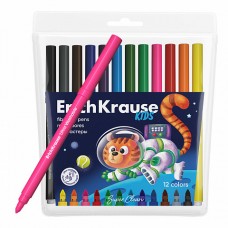 Фломастеры ErichKrause Kids Space Animals Super Tip Ultra Washable 12 цветов (в футляре с европодвесом 12 шт)