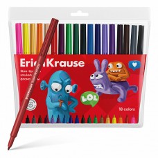 Фломастеры ErichKrause Jolly Friends Super Washable 18 цветов (в футляре с европодвесом 18 шт)