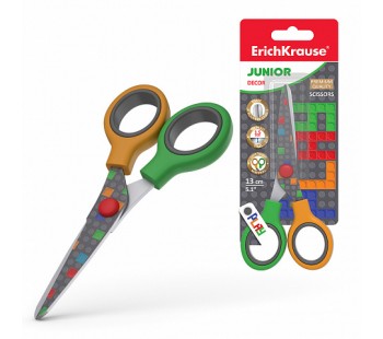 Ножницы ErichKrause® Junior Decor Color Bricks с принтом на лезвиях, 13см (в блистере по 1 шт.)