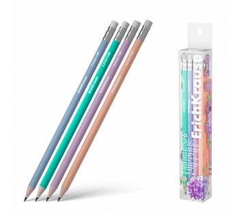 Набор из 12 чернографитных карандашей пластиковых ErichKrause JOY® Pastel Bloom, круглых, с ластиком, HB