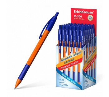 Ручка шариковая автоматическая ErichKrause R-301 Matic&Grip Orange 0.7, цвет чернил синий