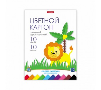 Цветной картон глянцевый на клею ErichKrause@, А4, 10 листов, 10 цветов, игрушка-набор для детского творчества