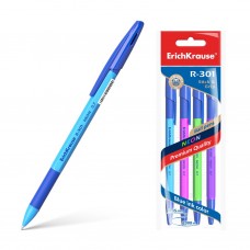 Ручка шариковая. ErichKrause. R-301 Neon Stick&Grip. 0,7. Цвет чернил синий. В пакете по 4 штуки