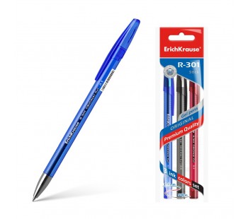 Ручка гелевая ErichKrause. R-301 Original Gel. 0,5. Цвет чернил: синий, черный, красный. Комплект из 3 штук