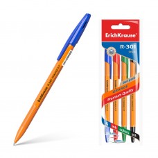 Ручка шариковая. ErichKrause. R-301 Orange Stick. 0,7. Цвет чернил: синий, черный, красный, зеленый. 4 ручки в пакете