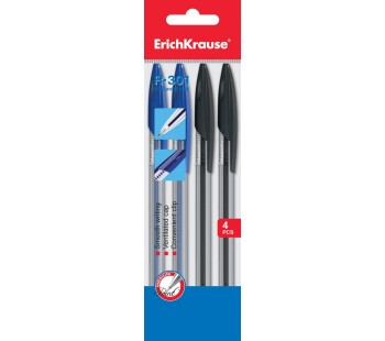 Ручка шариковая. ErichKrause. R-301 Classic Stick. 1,0. Цвет чернил: синий, синий, черный, черный. 4 ручки в пакете