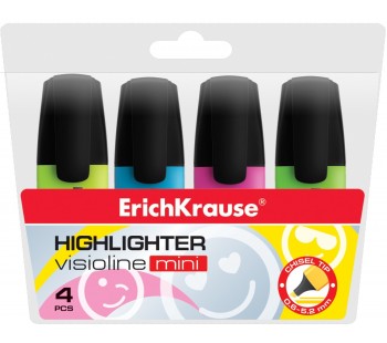 Текстмаркер ErichKrause. Visioline Mini. Желтый, зеленый, розовый, голубой