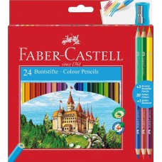 Цветные карандаши Faber-Castell. Замок. Промо набор. 24 цвета + 3 двухцветных карандаша + точилка