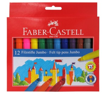 Фломастеры Faber-Castell. Замок Jumbo. Утолщенные. 12 цветов в картонной коробке