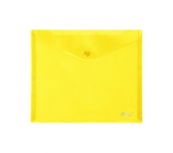 Папка-конверт. Пластиковая на кнопке. А5. 243х210мм. Hatber. Желтая
