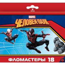 Фломастеры. 18 цветов. HATBER VK. Marvel - Человек паук. В картонной коробке с европодвесом